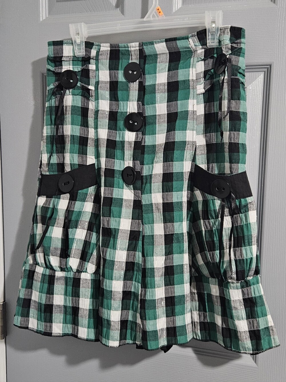Plaid Button-Front Green and Black Women’s Skirt